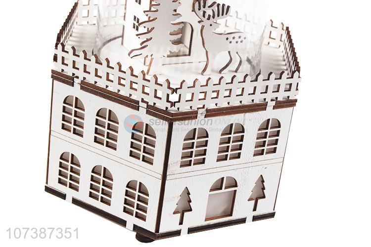 Popular products Christmas wooden castle carving crafts with led light
