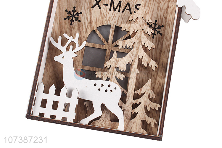 Hot sale Christmas wooden house carving crafts with led light