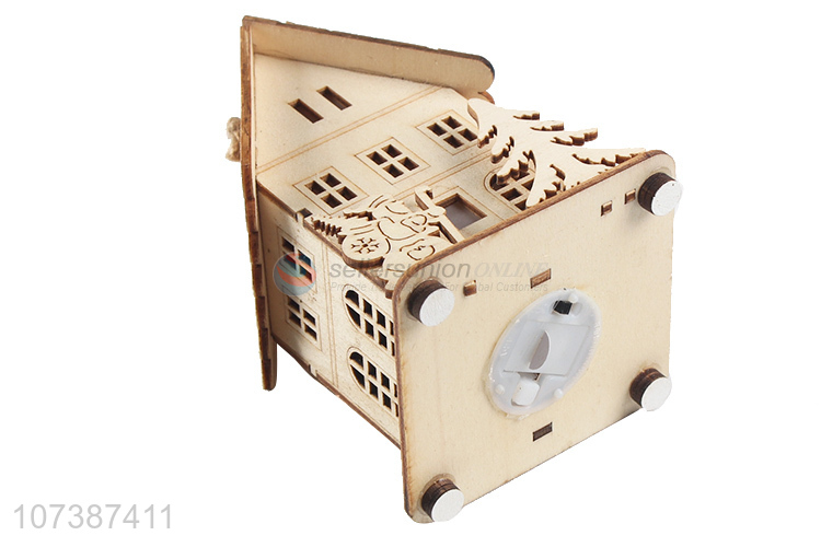 New design Christmas wooden crafts mini led wooden house ornaments