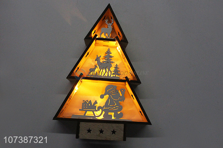 Latest arrival led wooden tree carved wooden lamp Christmas decoration