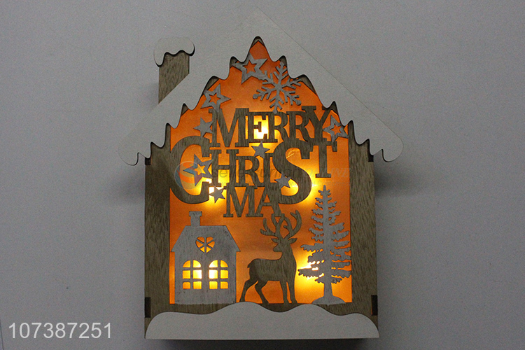 High quality home ornaments Christmas led wooden house hanging pendant