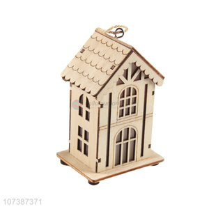 Wholesale creative hanging pendant Christmas led wooden house carving crafts