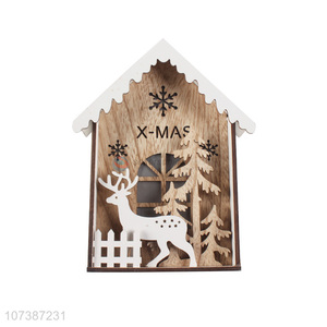 Hot sale Christmas wooden house carving crafts with led light