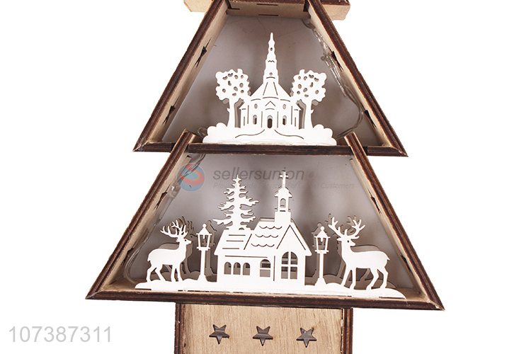 Hot products wooden Christmas tree Christmas carving crafts with led light