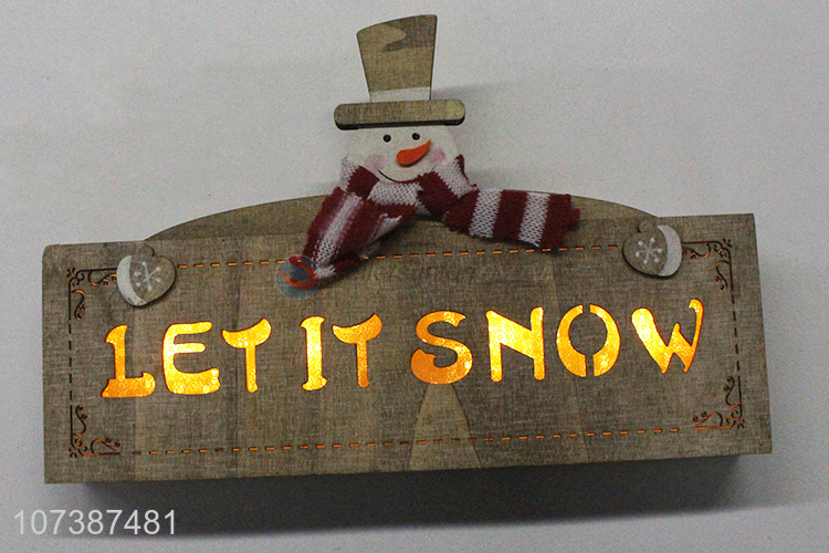 Bottom price hanging Christmas snowman wooden decoration with led light