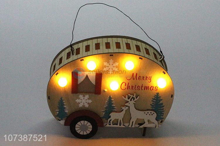 Best quality Christmas ornaments wooden car carving crafts with led light