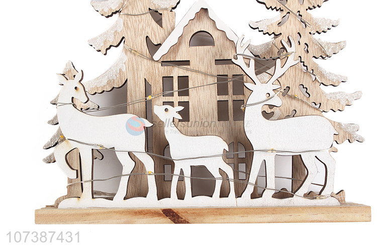 Good sale Christmas crafts led wooden tree house wooden ornaments