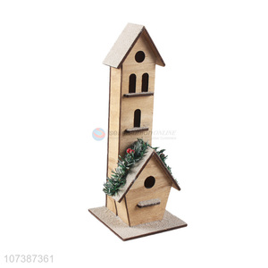 Excellent quality Christmas tabletop led light wooden house wooden ornaments