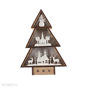 Hot products wooden Christmas tree Christmas carving crafts with led light