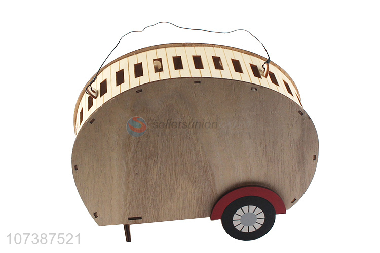 Best quality Christmas ornaments wooden car carving crafts with led light
