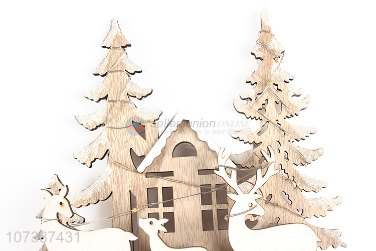 Good sale Christmas crafts led wooden tree house wooden ornaments