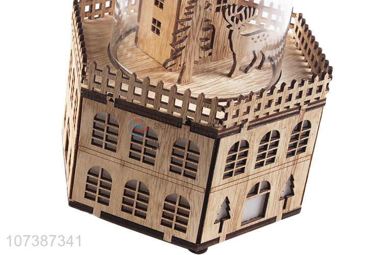 China supplier led light wooden castle Christmas ornaments tabletop decoration