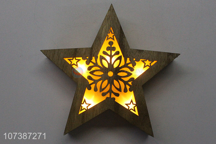 China manufacturer Christmas wooden star carving crafts with led light