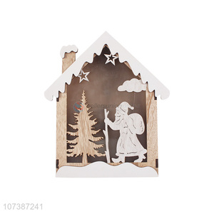 Reasonable price led wooden house carved wooden lamp Christmas decoration