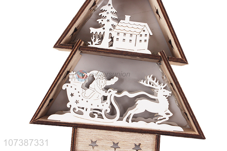 Hot selling home ornaments Christmas led wooden tree hanging pendant