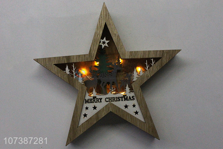 Low price led wooden star carved wooden lamp Christmas decoration