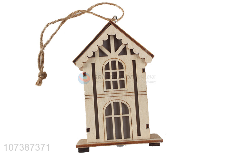 Wholesale creative hanging pendant Christmas led wooden house carving crafts