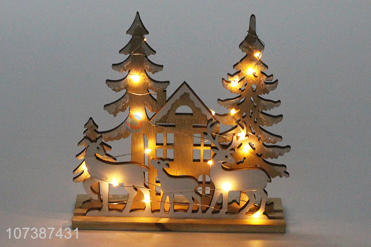 Good sale Christmas crafts led wooden tree house wooden ornaments