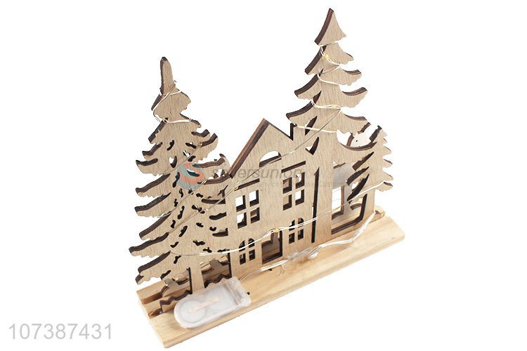 Good sale Christmas crafts led wooden tree house wooden ornaments