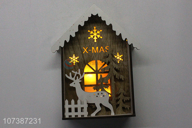 Hot sale Christmas wooden house carving crafts with led light