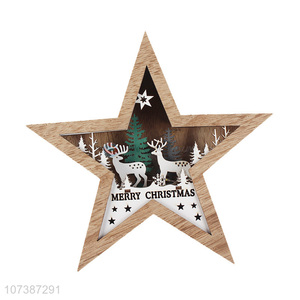 Best selling home ornaments Christmas led wooden star hanging pendant