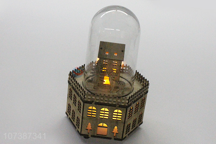China supplier led light wooden castle Christmas ornaments tabletop decoration