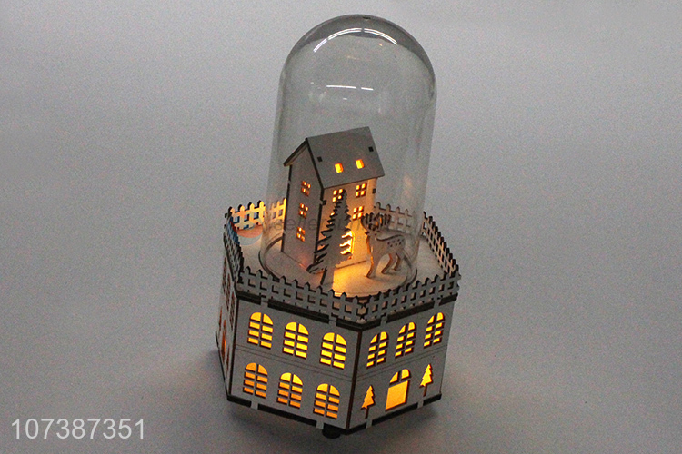 Popular products Christmas wooden castle carving crafts with led light