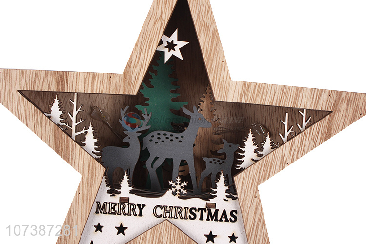 Low price led wooden star carved wooden lamp Christmas decoration