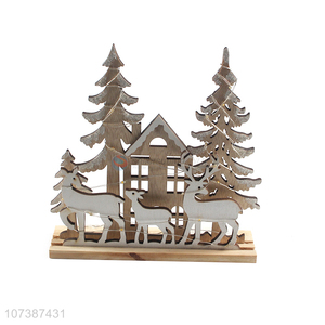 Good sale Christmas crafts led wooden tree house wooden ornaments