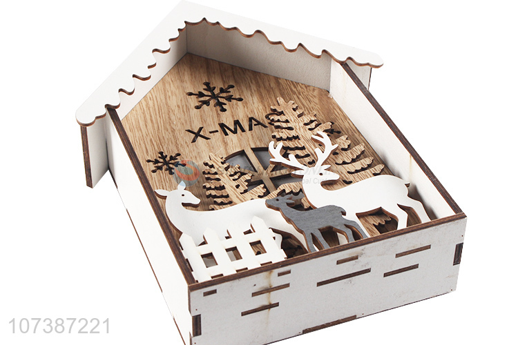 Suitable price led light wooden house Christmas ornaments tabletop decoration