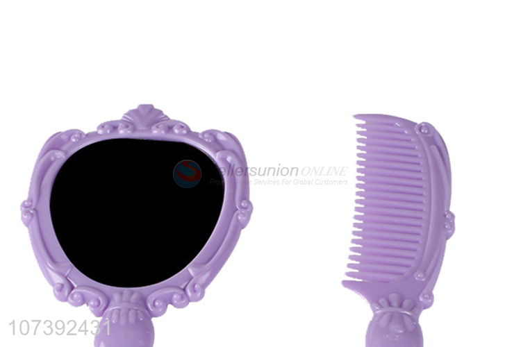 New Product Plastic Handheld Mirror Wit Plastic Comb Set For Girls