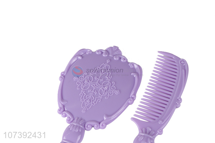 New Product Plastic Handheld Mirror Wit Plastic Comb Set For Girls