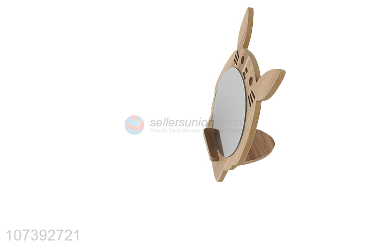 Direct Price Cute Cartoon Wooden Single Side Desktop Makeup Mirror