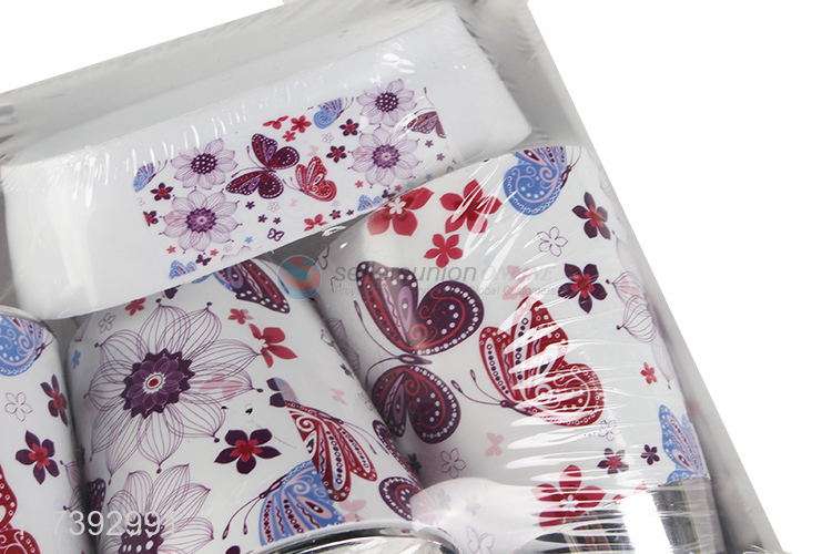 Wholesale Butterfly Pattern Plastic Bathroom Accessories Set 4 Piece Bath Set