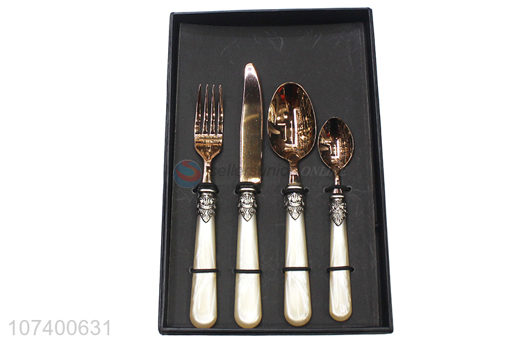 Elaborate design personalized 4 pieces acrylic stainless steel cutlery set