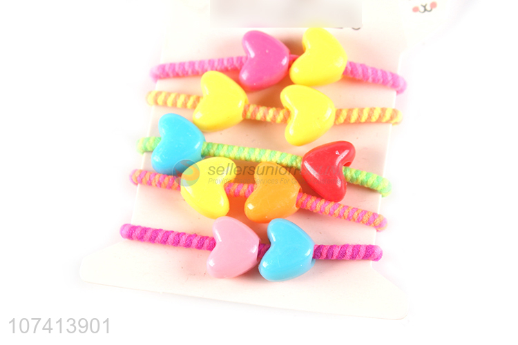 Hot sale colorful hair band elastic hair tie with heart charms