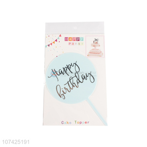 Factory price happy birthday party decoration round plastic cake topper