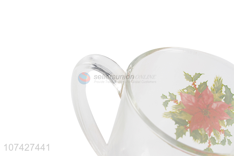 Hot Sale Flower Pattern Glass Water Cup With Handle