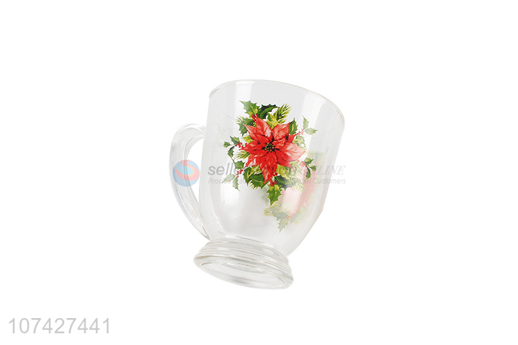 Hot Sale Flower Pattern Glass Water Cup With Handle