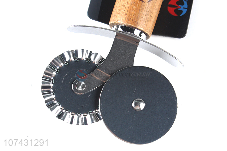 Wholesale Price Bamboo Handle Stainless Steel Pizza Slicer