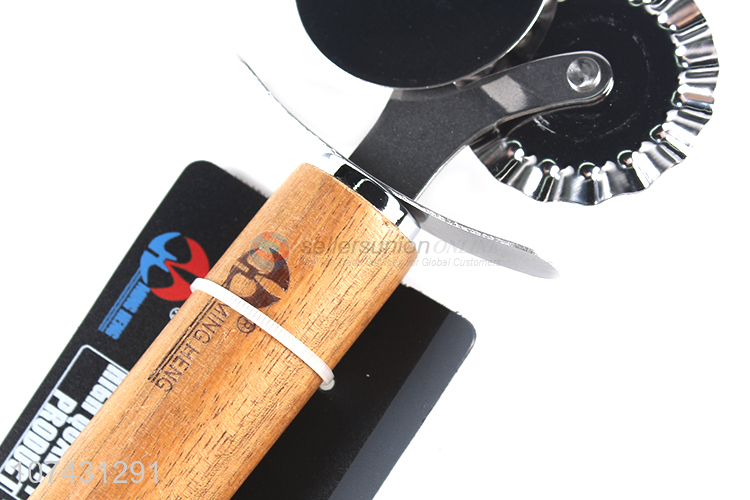 Wholesale Price Bamboo Handle Stainless Steel Pizza Slicer