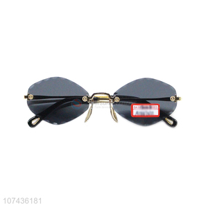Hot selling trendy rimless lens ladies sunglasses uv 400 sunglasses
