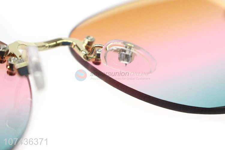 Hot sale trendy gradient rimless lens ladies sunglasses uv 400 sunglasses