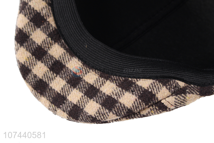Good quality fashion plaid winter hats woolen peaked cap