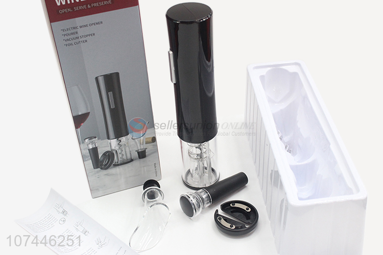 Wholesale battery operated electric wine opener set with pourer vacuum stopper foil cutter