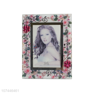 Delicate Design Flower Pattern Glass Photo Frame With Back Stander