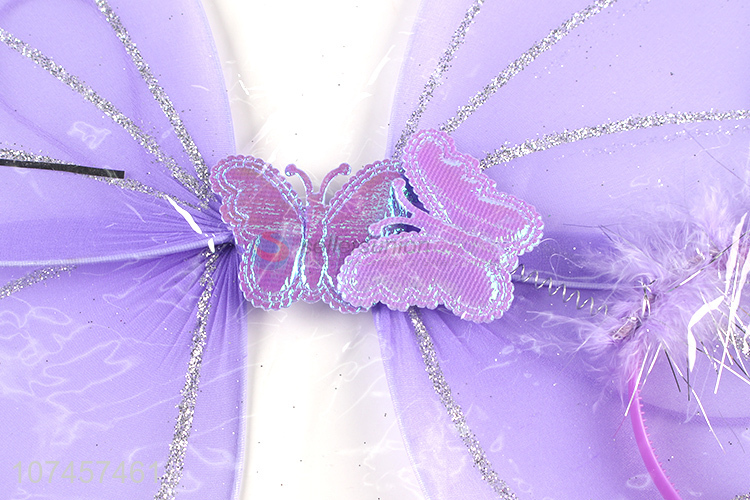 New Product Kids Fancy Dress Dance Purple Fairy Wings With Wand