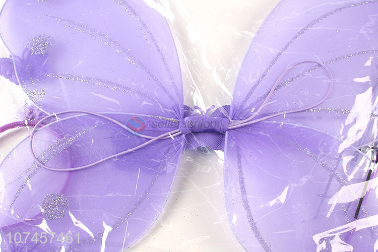 New Product Kids Fancy Dress Dance Purple Fairy Wings With Wand