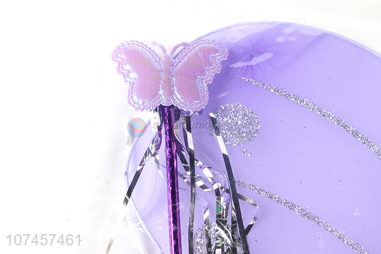 New Product Kids Fancy Dress Dance Purple Fairy Wings With Wand