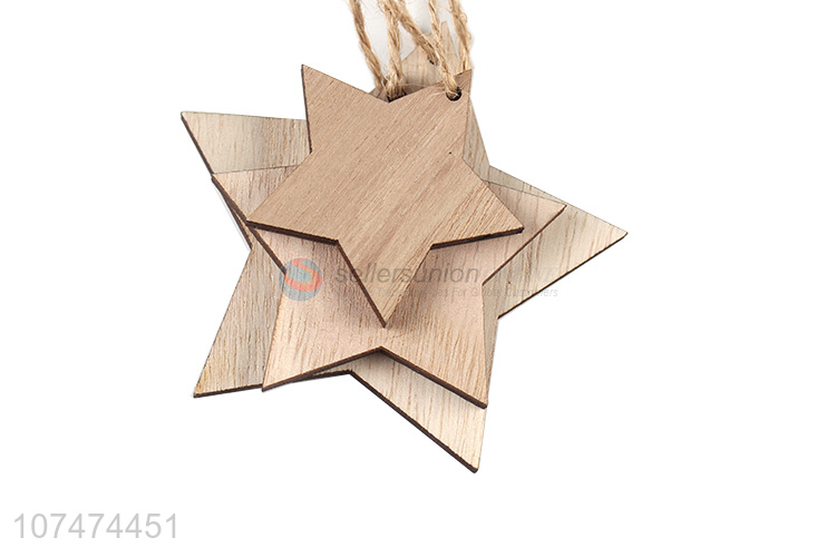 Good quality Christmas tree hanging decoration flat wooden star pendants